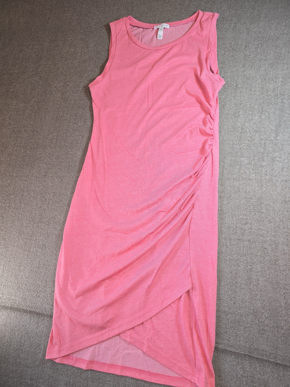 Leith Coral Pink Sleeveless Ruched Side Maxi Dress Cotton Poly Blend Women's Med